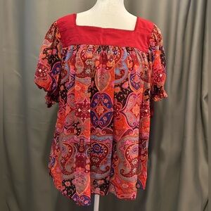 LB 2-pc Semi-Sheer Red Paisley Blouse